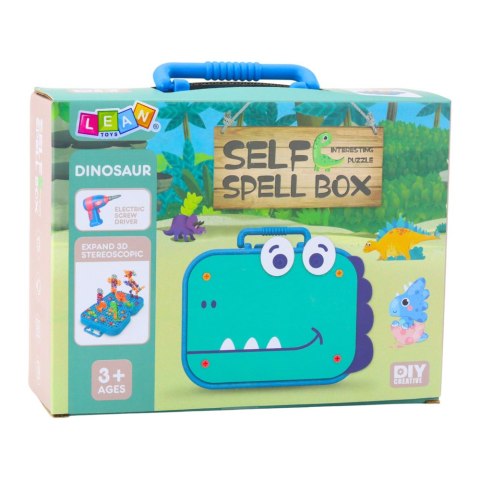 ZESTAW DO SKRĘCANIA DIY WALIZKA UKŁADANKA DINOZAURY KLOCKI WKRĘTARKA 228EL.