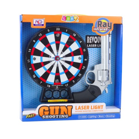 ZESTAW PISTOLET REWOLWER LASEROWY Z TARCZĄ GRA STRZELECKA ŚWIATŁA DŹWIĘKI