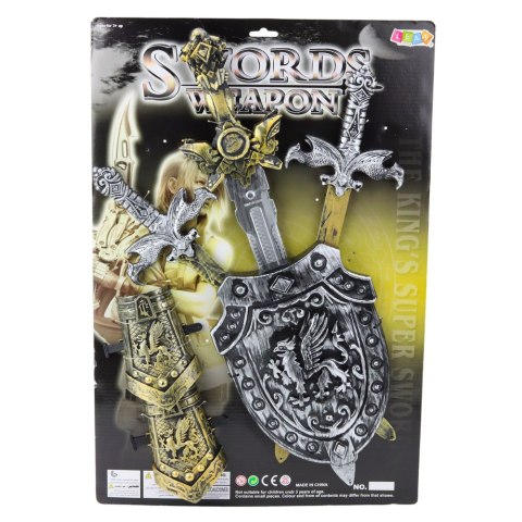 ZESTAW RYCERSKI 3 MIECZE TARCZA OCHRANIACZE REALISTYCZNE ZDOBIENIA