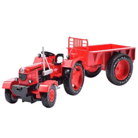 METALOWY TRAKTOR ROLNICZY Z PRZYCZEPĄ CZERWONY 1:18