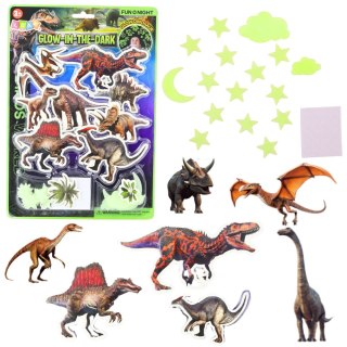 NAKLEJKI FLUORESCENCYJNE ŚWIECĄCE NA ŚCIANĘ DINOZAURY GWIAZDKI