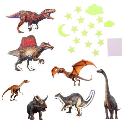 NAKLEJKI FLUORESCENCYJNE ŚWIECĄCE NA ŚCIANĘ DINOZAURY GWIAZDKI