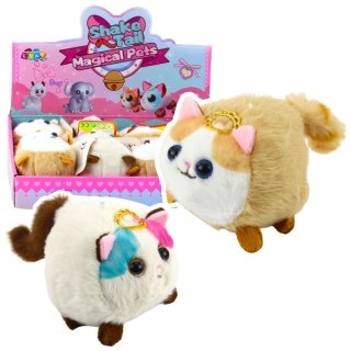 PLUSZOWY KOTEK MASKOTKA Z KRĘCĄCYM OGONKIEM BRĄZOWO-BIAŁY