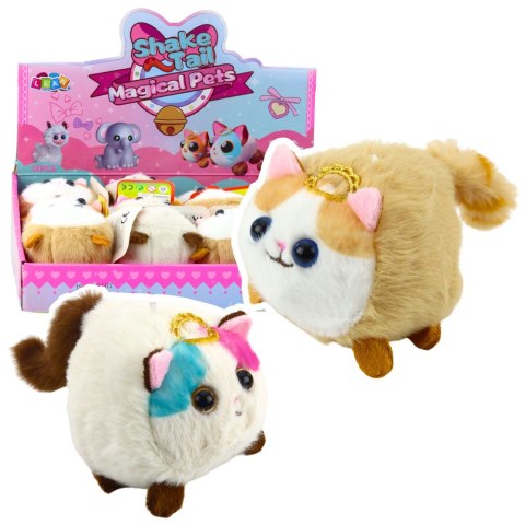 PLUSZOWY KOTEK MASKOTKA Z KRĘCĄCYM OGONKIEM BRĄZOWO-BIAŁY