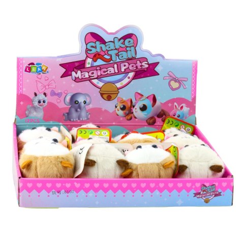 PLUSZOWY KOTEK MASKOTKA Z KRĘCĄCYM OGONKIEM BRĄZOWO-BIAŁY