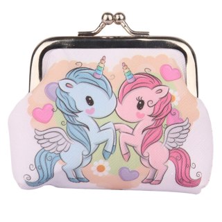 PORTFELIK DZIECIĘCY DWA JEDNOROŻCE METALOWY ZATRZASK 10X9CM