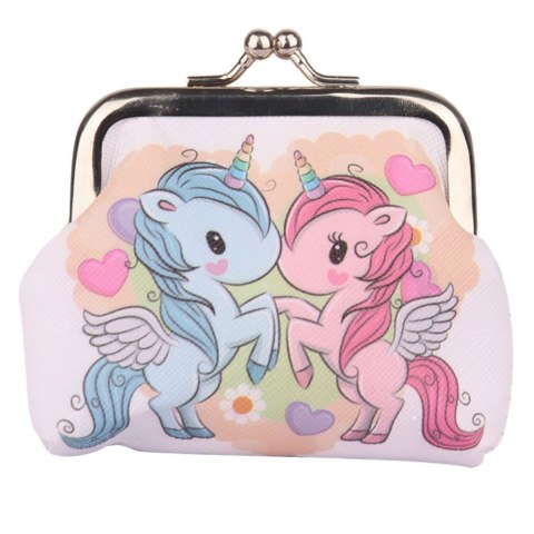 PORTFELIK DZIECIĘCY DWA JEDNOROŻCE METALOWY ZATRZASK 10X9CM