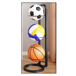 STOJAK NA PIŁKI 3 POZIOMY METALOWY STABILNY MATOWY CZARNY