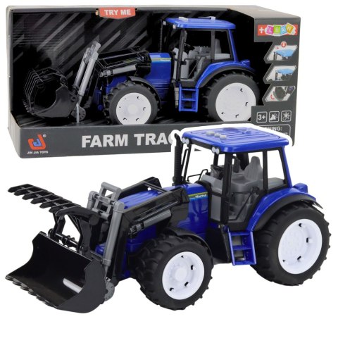 TRAKTOR FARMERSKI Z RUCHOMĄ ŁYŻKĄ ŚWIATŁA DŹWIĘKI NIEBIESKI 1:10