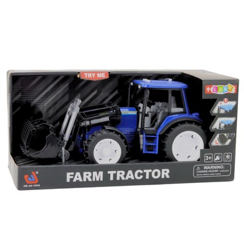 TRAKTOR FARMERSKI Z RUCHOMĄ ŁYŻKĄ ŚWIATŁA DŹWIĘKI NIEBIESKI 1:10