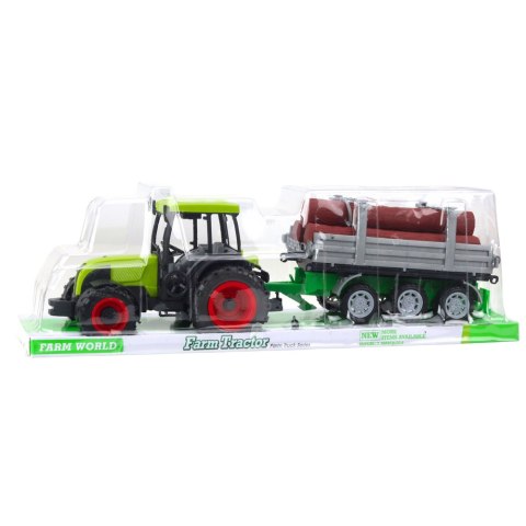 TRAKTOR ROLNICZY FARMERSKI Z PRZYCZEPĄ DO DREWNA KŁODY ZIELONY 47CM