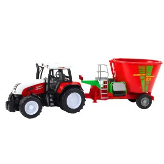 TRAKTOR ROLNICZY FARMERSKI Z PRZYCZEPĄ MIESZALNIK PASZY CZERWONY 60CM