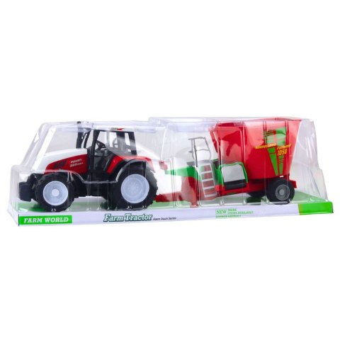 TRAKTOR ROLNICZY FARMERSKI Z PRZYCZEPĄ MIESZALNIK PASZY CZERWONY 60CM
