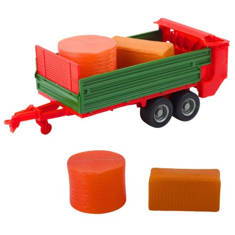 TRAKTOR ROLNICZY FARMERSKI Z ZIELONĄ PRZYCZEPĄ I SIANEM CZERWONY 62CM