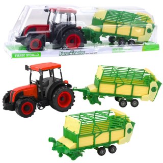 TRAKTOR ROLNICZY FARMERSKI Z ZIELONO-ŻÓŁTĄ PRZYCZEPĄ CZERWONY 50CM