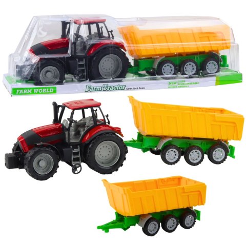 TRAKTOR ROLNICZY FARMERSKI Z ŻÓŁTĄ PRZYCZEPĄ CZERWONY 46CM