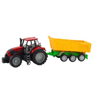 TRAKTOR ROLNICZY FARMERSKI Z ŻÓŁTĄ PRZYCZEPĄ CZERWONY 46CM