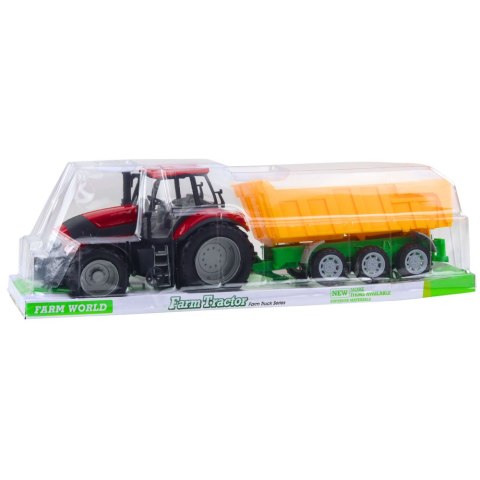TRAKTOR ROLNICZY FARMERSKI Z ŻÓŁTĄ PRZYCZEPĄ CZERWONY 46CM