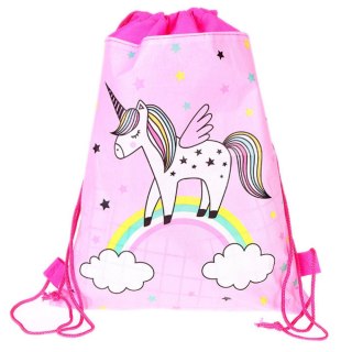 WOREK SZKOLNY NA BUTY STRÓJ GIMNASTYCZNY JEDNOROŻEC NA TĘCZY RÓŻOWY 35X27CM