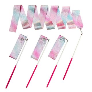 WSTĄŻKA GIMNASTYCZNA DO TAŃCA ĆWICZEŃ RÓŻ FIOLET BŁĘKIT BŁYSZCZĄCA 205X5CM