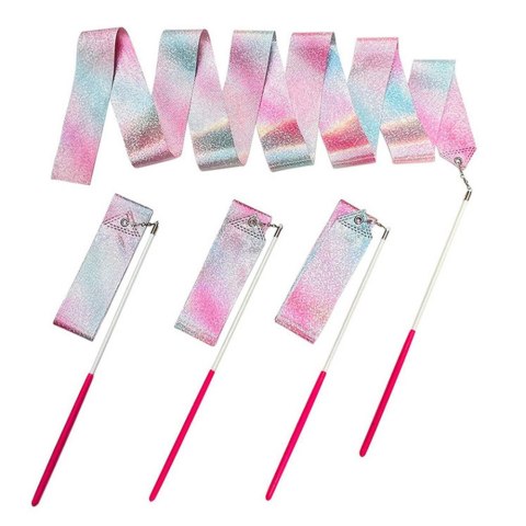 WSTĄŻKA GIMNASTYCZNA DO TAŃCA ĆWICZEŃ RÓŻ FIOLET BŁĘKIT BŁYSZCZĄCA 205X5CM