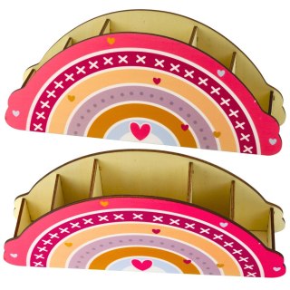 DREWNIANY ORGANIZER NA BIURKO DLA DZIECI TĘCZA RÓŻOWY