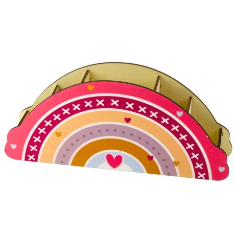 DREWNIANY ORGANIZER NA BIURKO DLA DZIECI TĘCZA RÓŻOWY