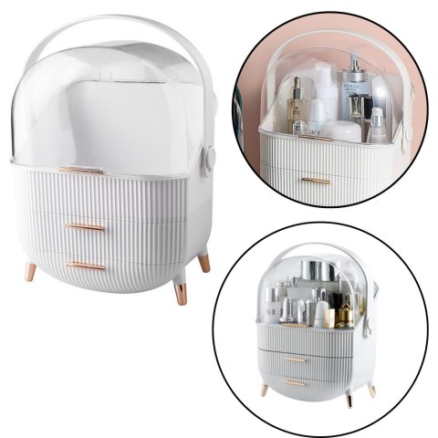 ORGANIZER NA KOSMETYKI OTWIERANA PORYWA TRANSPARENTNA DWIE SZUFLADY BIAŁY