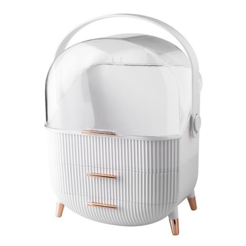 ORGANIZER NA KOSMETYKI OTWIERANA PORYWA TRANSPARENTNA DWIE SZUFLADY BIAŁY