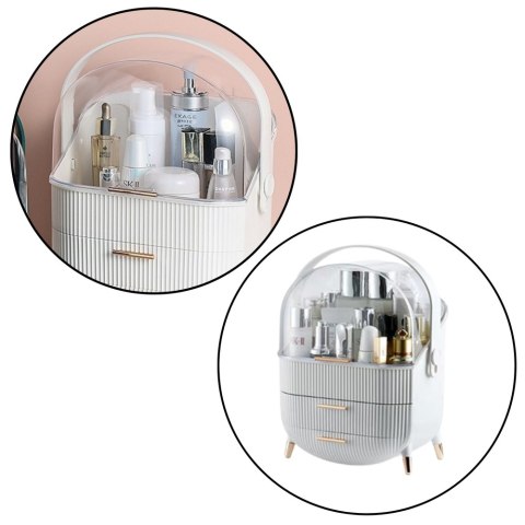 ORGANIZER NA KOSMETYKI OTWIERANA PORYWA TRANSPARENTNA DWIE SZUFLADY BIAŁY