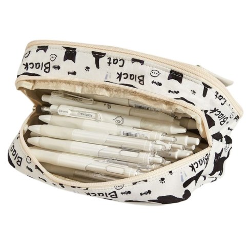 PIÓRNIK PRZYBORNIK SZKOLNY W CZARNE KOTY BIAŁY 21CM