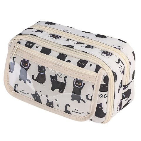 PIÓRNIK PRZYBORNIK SZKOLNY W CZARNE KOTY BIAŁY 21CM