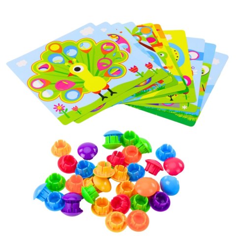 UKŁADANKA GUZIKOWA MOZAIKA KREATYWNA KOLOROWA 12 PLANSZ 46 GUZIKÓW