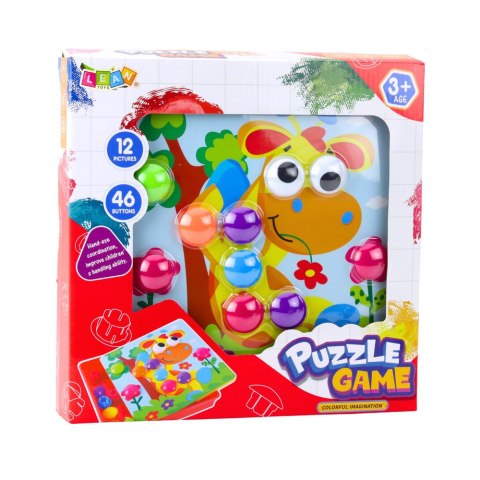 UKŁADANKA GUZIKOWA MOZAIKA KREATYWNA KOLOROWA 12 PLANSZ 46 GUZIKÓW