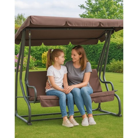 HUŚTAWKA CZTEROOSOBOWA OGRODOWA BUJANA DASZEK WOLNOSTOJĄCA BRĄZOWA