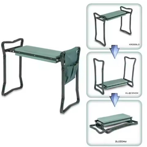 KLĘCZNIK OGRODOWY TABORET KRZESEŁKO SKŁADANE Z PRZYBORNIKIEM 3W1