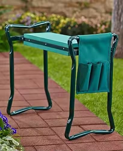 KLĘCZNIK OGRODOWY TABORET KRZESEŁKO SKŁADANE Z PRZYBORNIKIEM 3W1