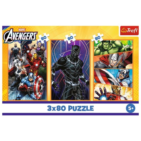 PUZZLE - 3X80 - DNI PEŁNE AKCJI - DISNEY MARVEL THE AVENGERS - TREFL 34883