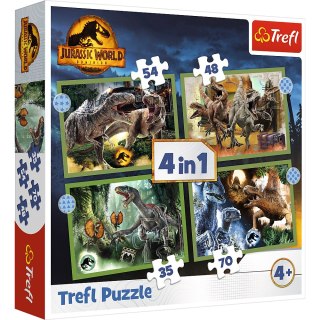 PUZZLE - 4W1 (12, 15, 20, 24) - GROŹNE DINOZAURY - UNIVERSAL JURASSIC WORLD - TREFL 34607