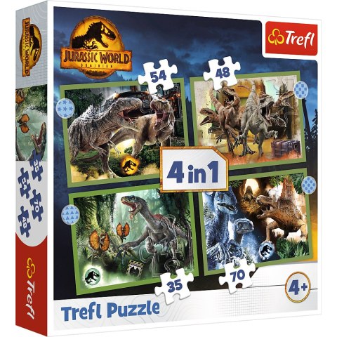 PUZZLE - 4W1 (12, 15, 20, 24) - GROŹNE DINOZAURY - UNIVERSAL JURASSIC WORLD - TREFL 34607