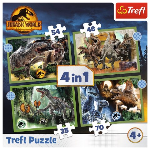 PUZZLE - 4W1 (12, 15, 20, 24) - GROŹNE DINOZAURY - UNIVERSAL JURASSIC WORLD - TREFL 34607