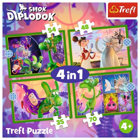 PUZZLE - 4W1 (35, 48, 54, 70) - ŚWIAT SMOKA DIPLODOKA - TREFL 34663