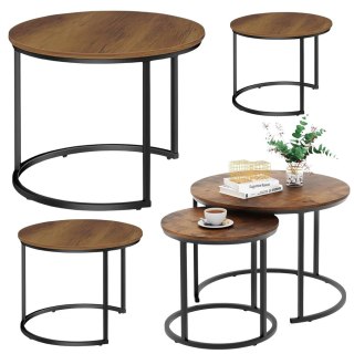 ZESTAW OKRĄGŁE STOLIKI KAWOWE 3W1 VINTAGE NATURALNE DREWNO 51CM 40CM 30CM