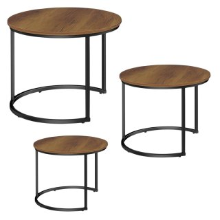 ZESTAW OKRĄGŁE STOLIKI KAWOWE 3W1 VINTAGE NATURALNE DREWNO 51CM 40CM 30CM