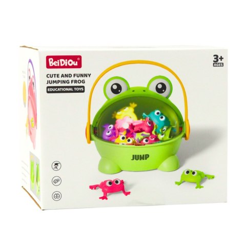 GRA ZRĘCZNOŚCIOWA SKACZĄCE ŻABKI POJEMNIK 15 ŻABEK ZIELONA