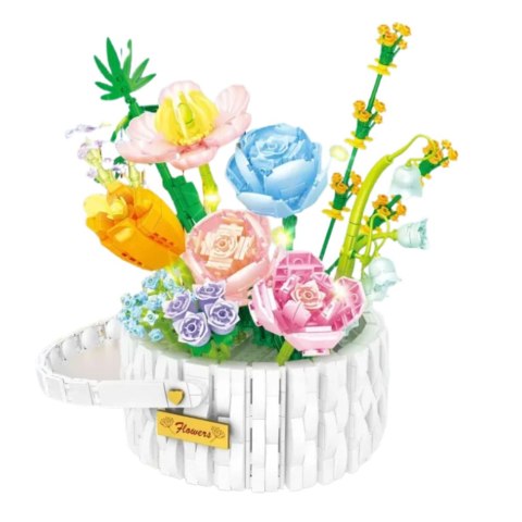 KLOCKI KONSTRUKCYJNE KOMPOZYCJA KWIATOWA W KOSZYKU ŚWIATŁA LED 1376 EL.