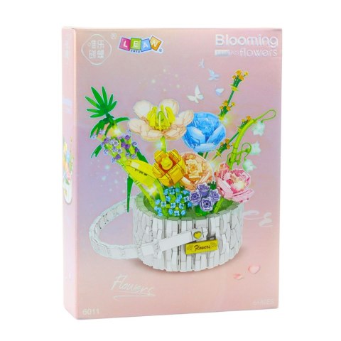 KLOCKI KONSTRUKCYJNE KOMPOZYCJA KWIATOWA W KOSZYKU ŚWIATŁA LED 1376 EL.