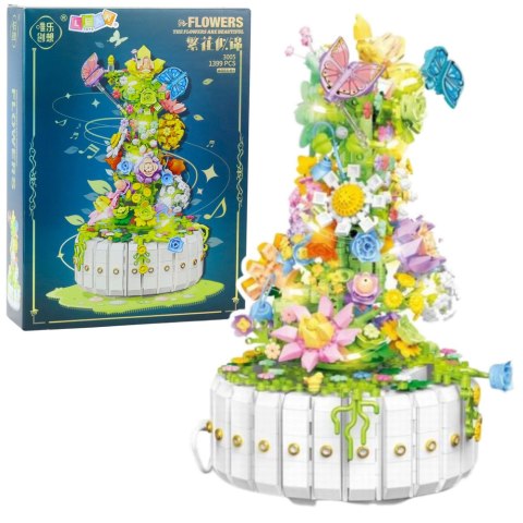 KLOCKI KONSTRUKCYJNE KOMPOZYCJA KWIATOWA Z MOTYLAMI ŚWIATŁA LED 1399 EL.