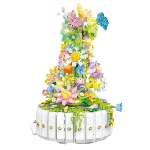 KLOCKI KONSTRUKCYJNE KOMPOZYCJA KWIATOWA Z MOTYLAMI ŚWIATŁA LED 1399 EL.