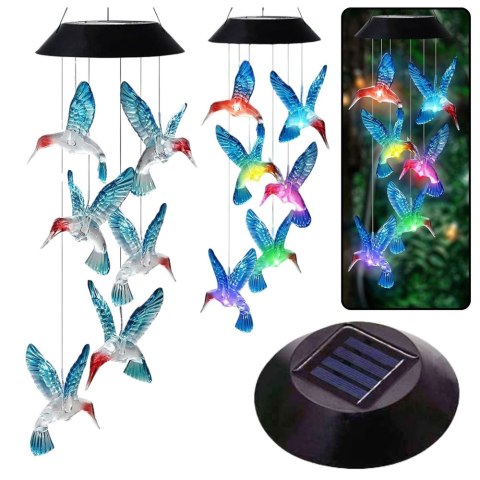 LAMPKI SOLARNE OGRODOWE LED DZWONKI KOLIBRY NIEBIESKIE 70CM
